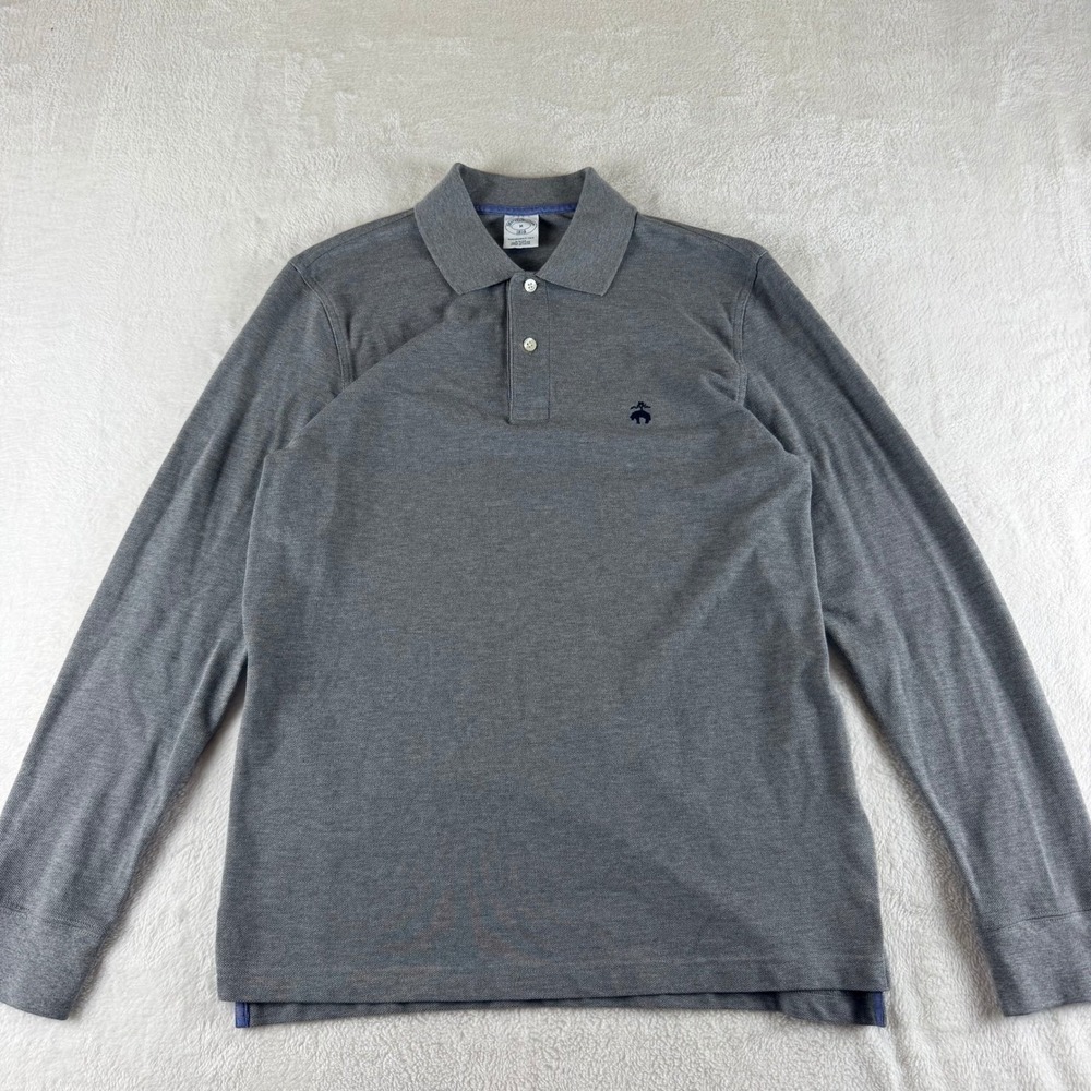 Brooks Brothers Performance Polo Slim Fit Grey Mens Medium Long Sleeve Cotton
